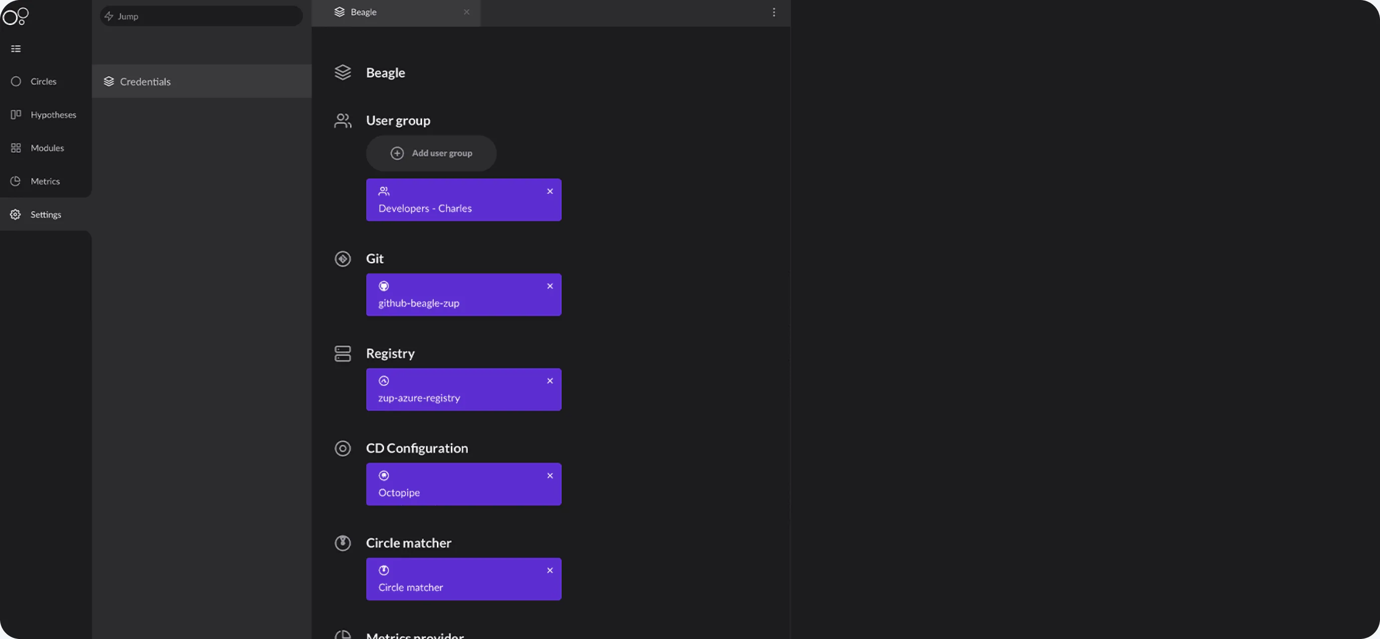 CharlesCD workspace configuration screen