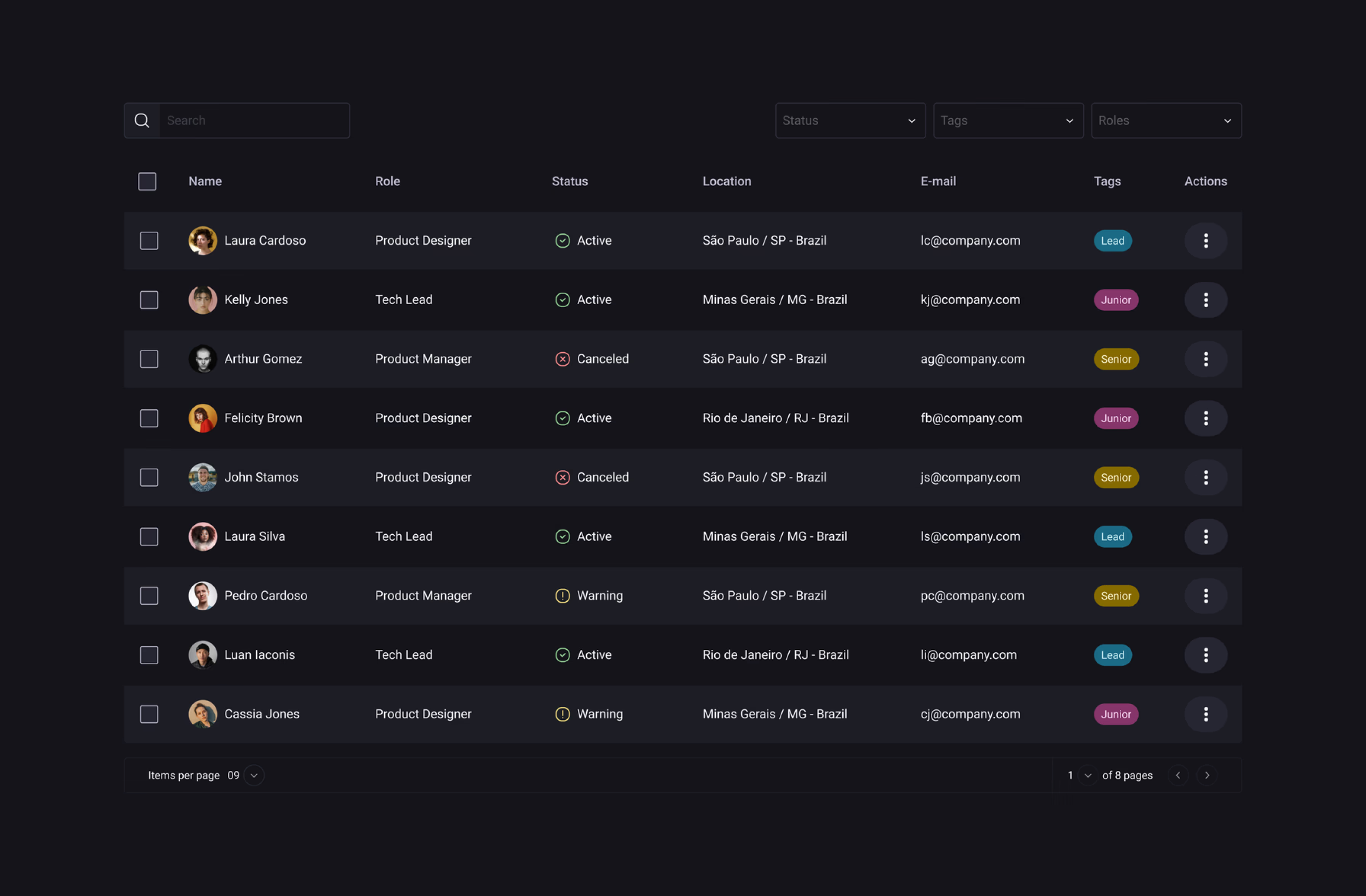 Table component with filters and pagination
