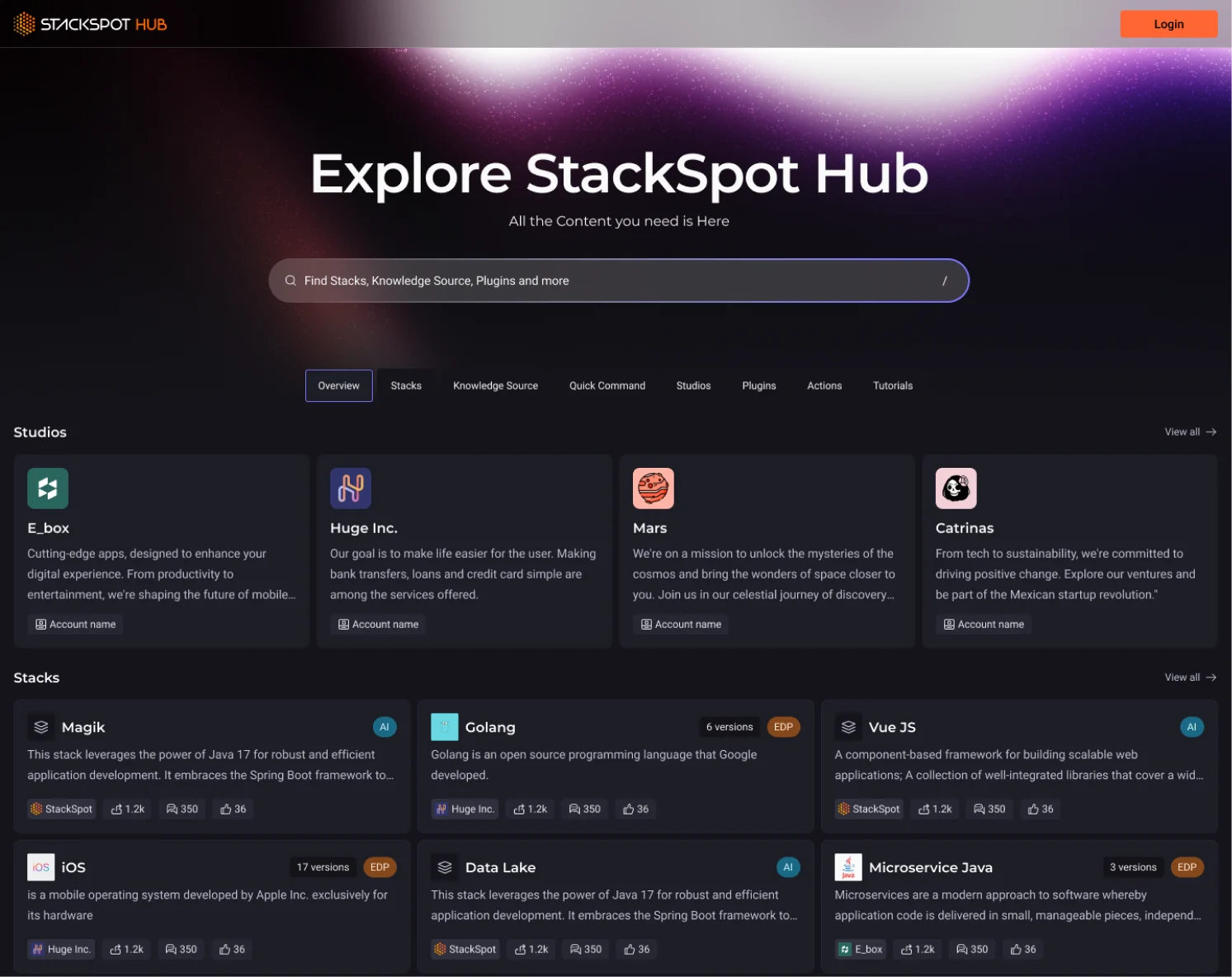 Hub page assembled with Citric components