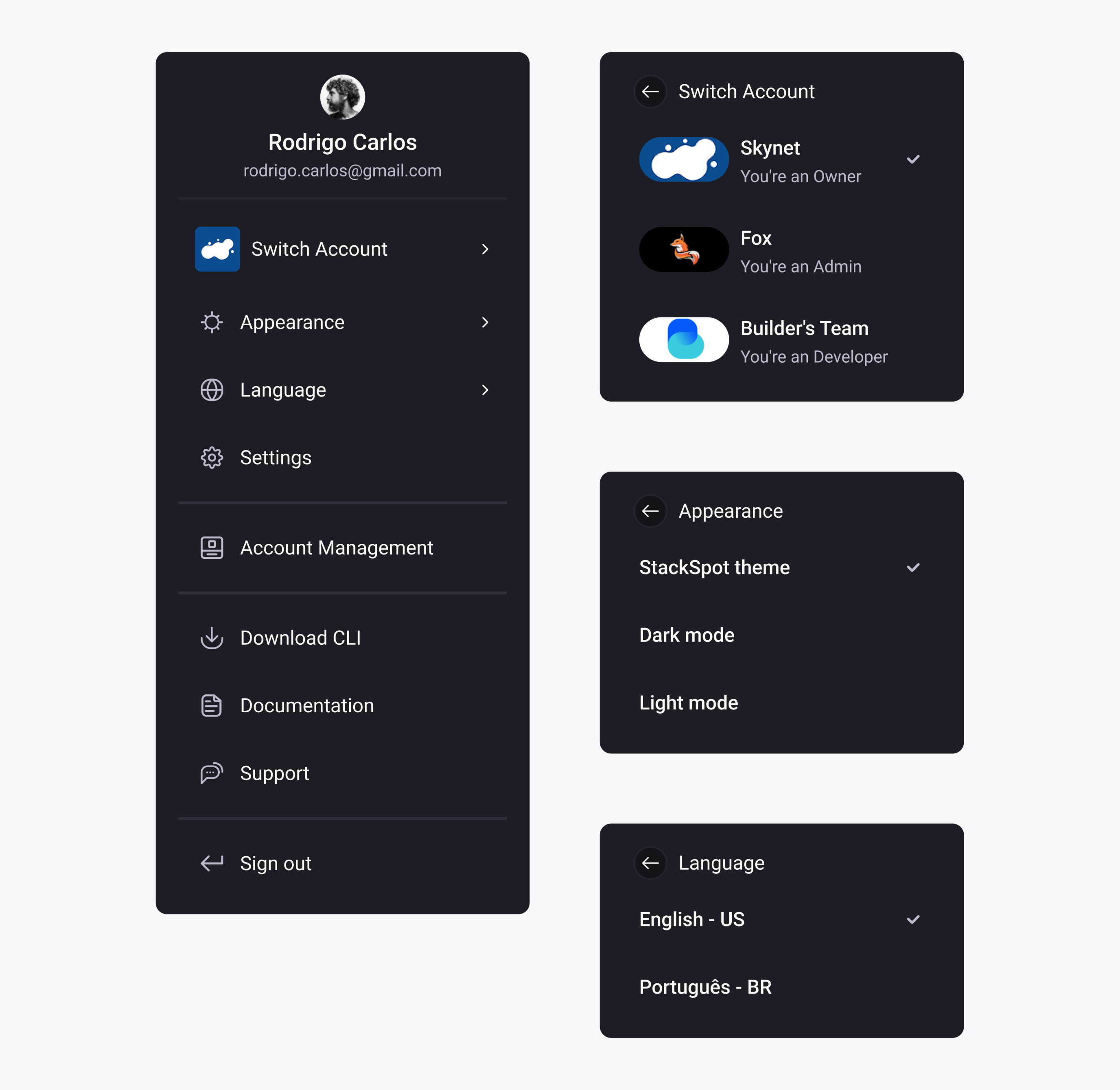Nested menu structures