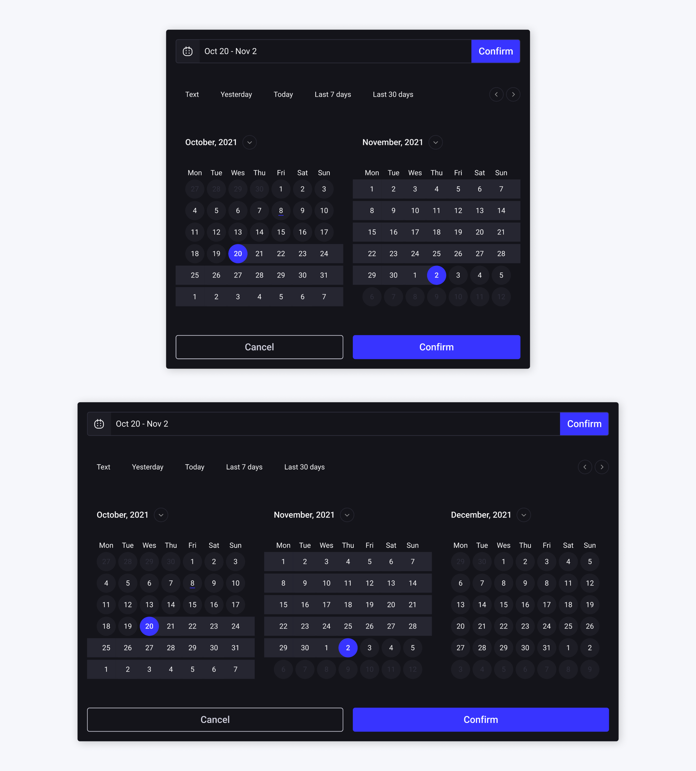 Calendar selection modes