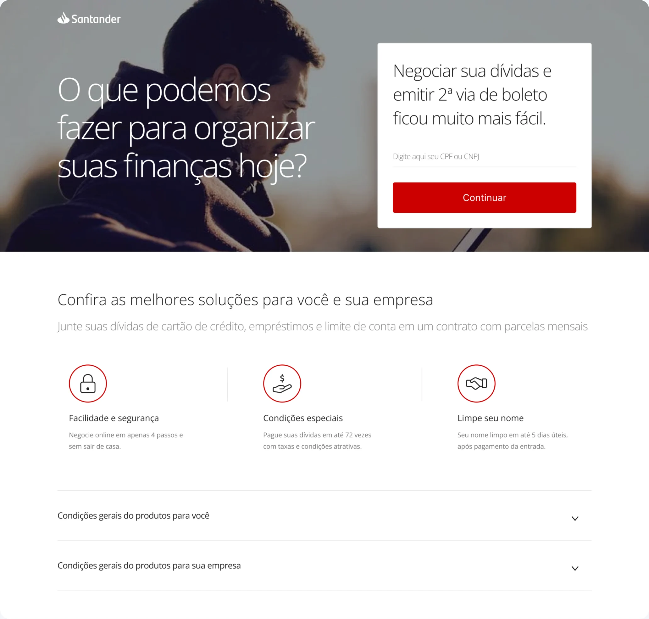 Landing page asking only for the CPF or CNPJ
