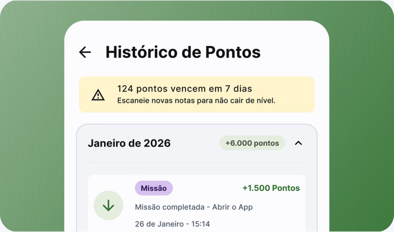 Points history screen over a green backdrop