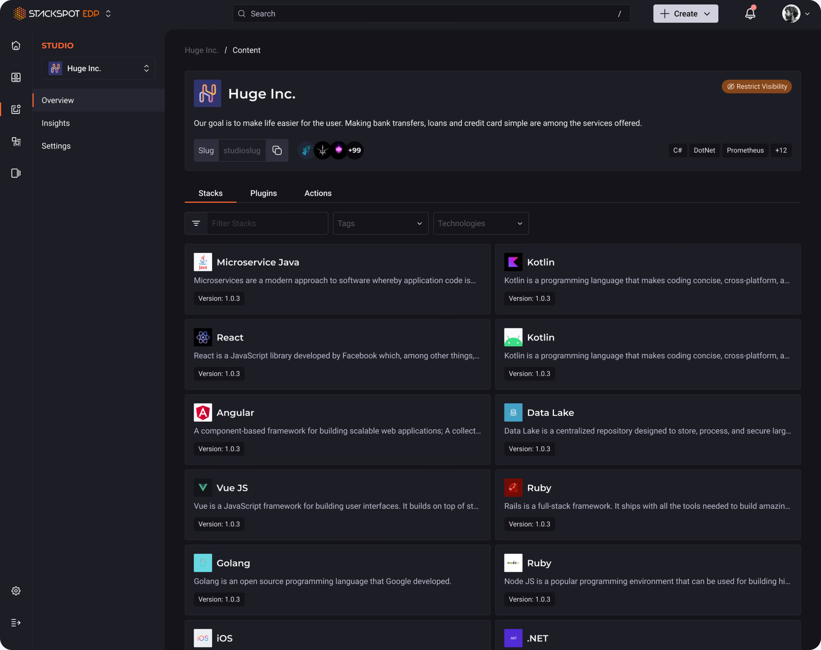 StackSpot Cloud Services interface